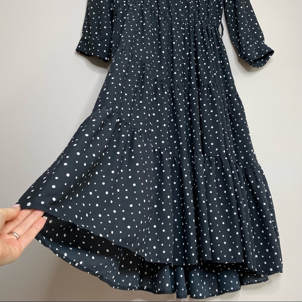Zara Polka Dot Tiered Dress in Black with white, size S - Picture 8 of 12